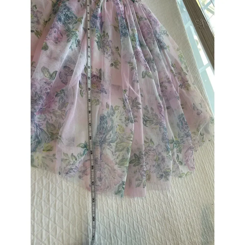 Zenzi Floral High Low Tulle Formal Girl Dress Size XS 4/5 Pink Garden Fairy EUC - Picture 8 of 14